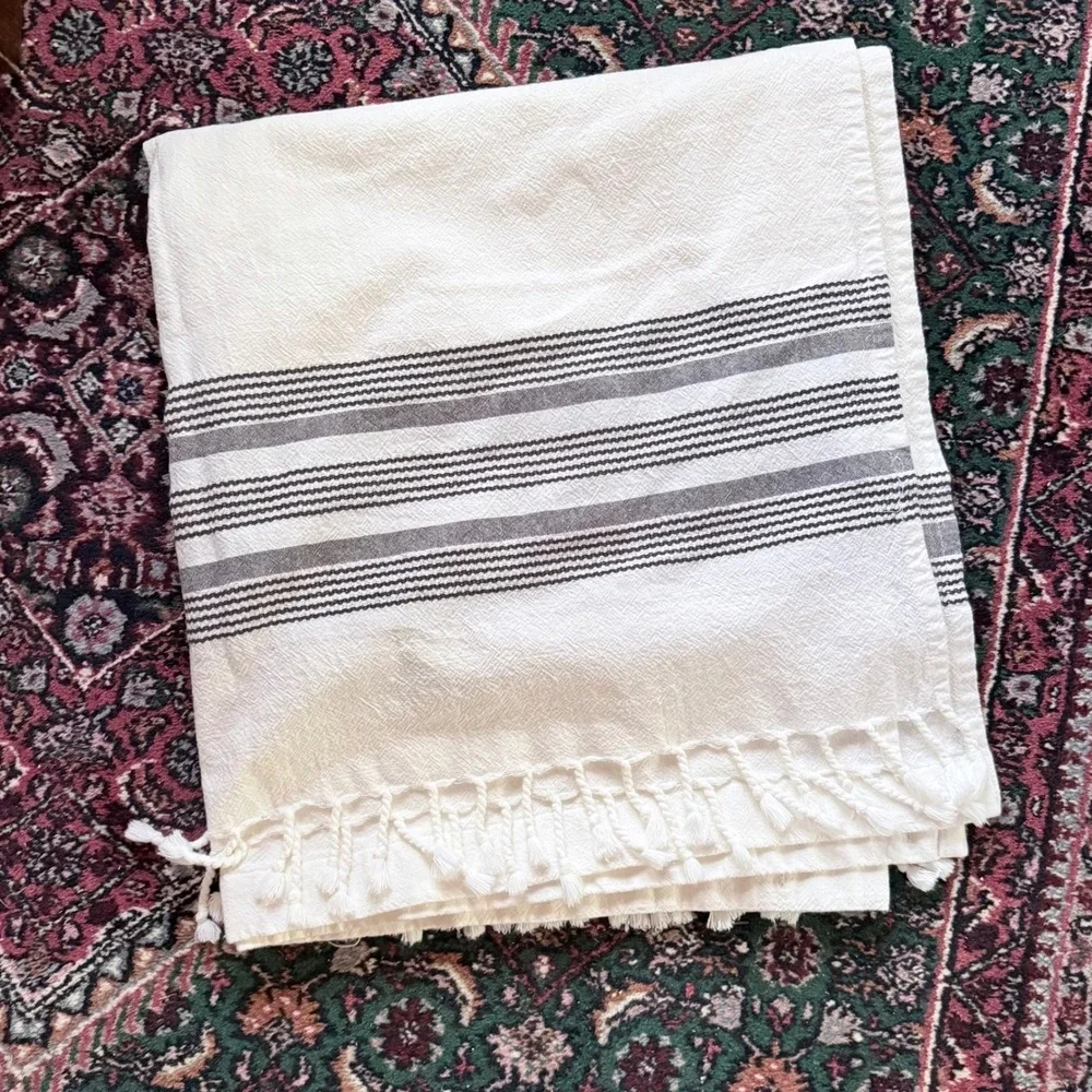 Threshold Shower Curtain Cream Excellent Striped Tassel Trim Cotton 70